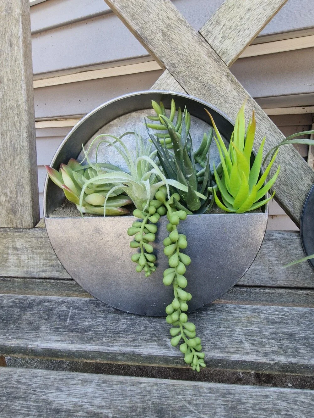 Hobby Lobby Set of 3 Metal Half Moon Wall Planters w/ Faux Succulents Home Decor